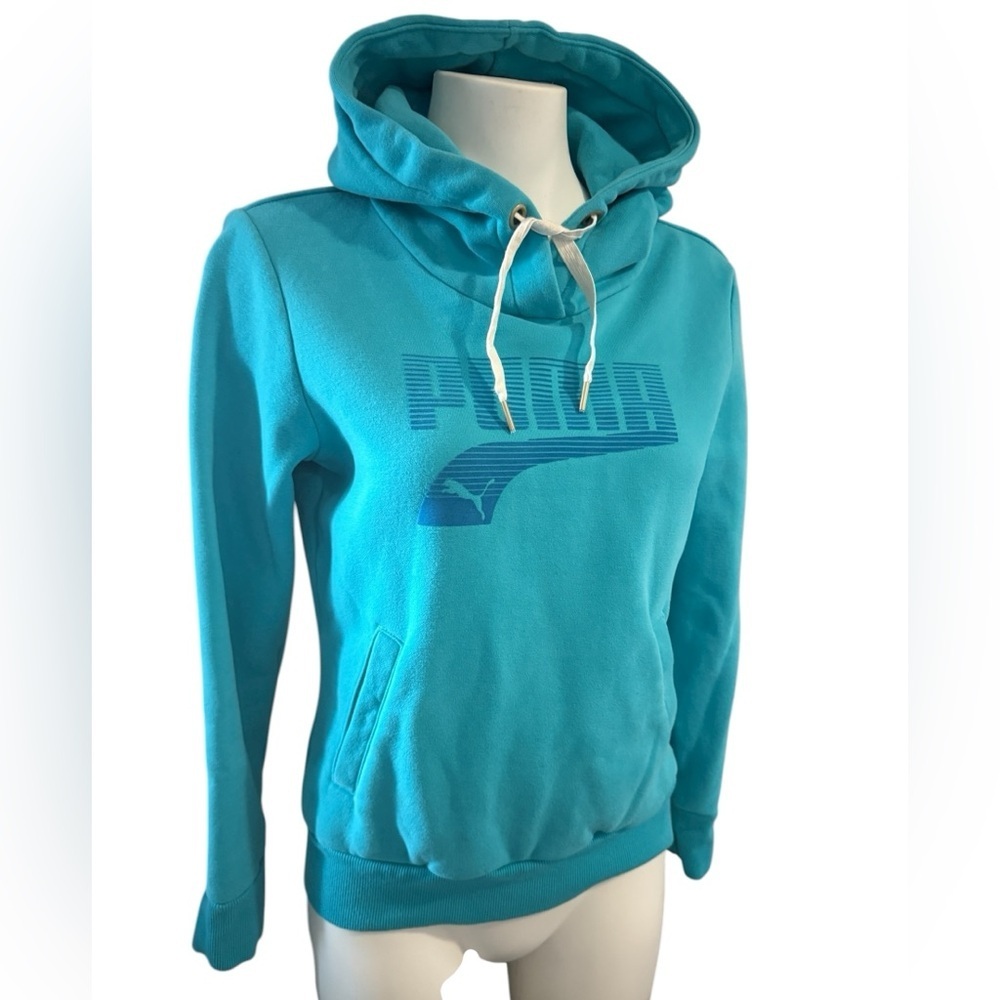 Puma Aqua Blue Hoodie with front logo, great cond, size Small